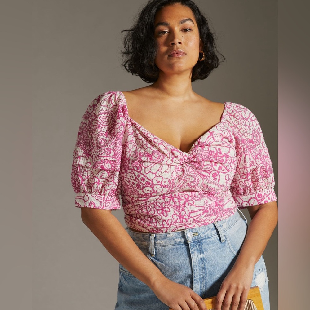 Anthropologie Maeve Tie-Back Printed Crop Top